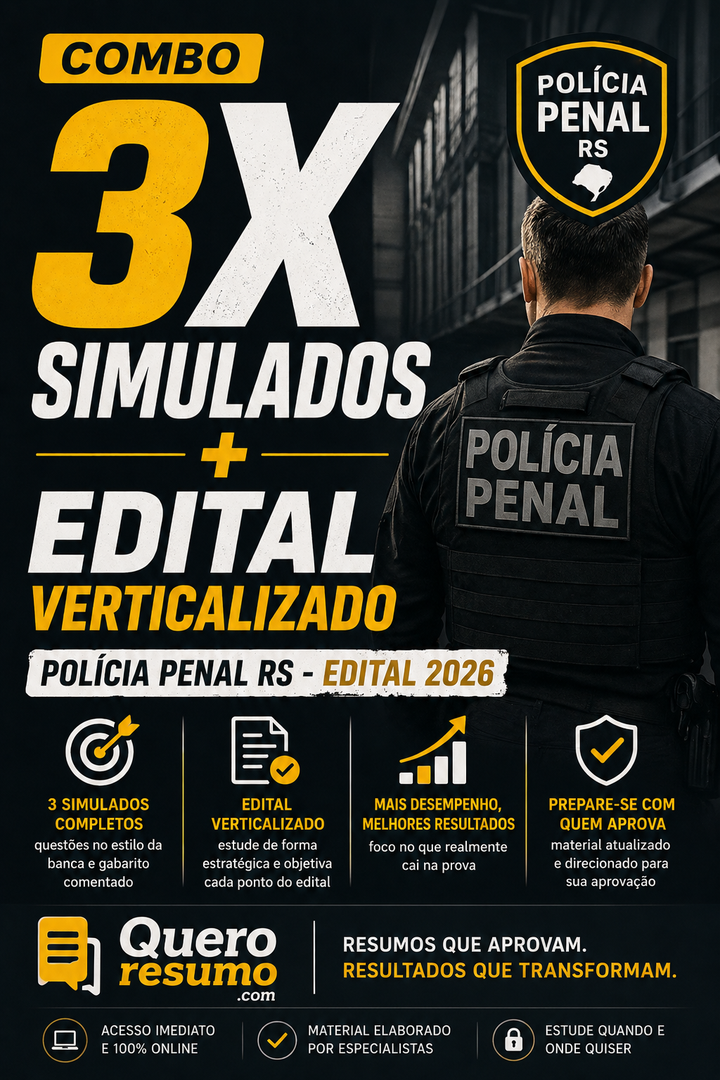 Combo 3 X Simulados + Edital Verticalizado Polícia Penal RS - Edital 2026