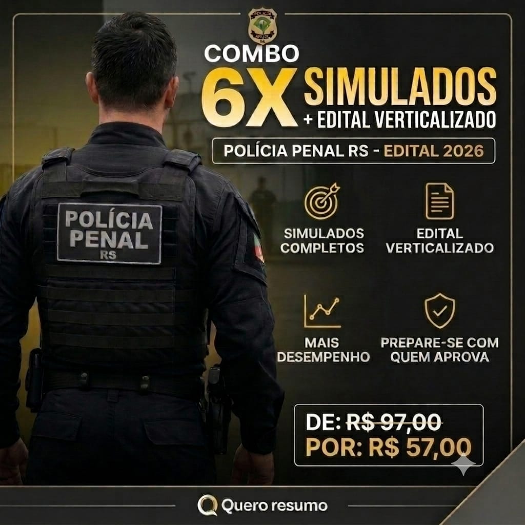 Combo 6 X Simulados + Edital Verticalizado Polícia Penal RS - Edital 2026