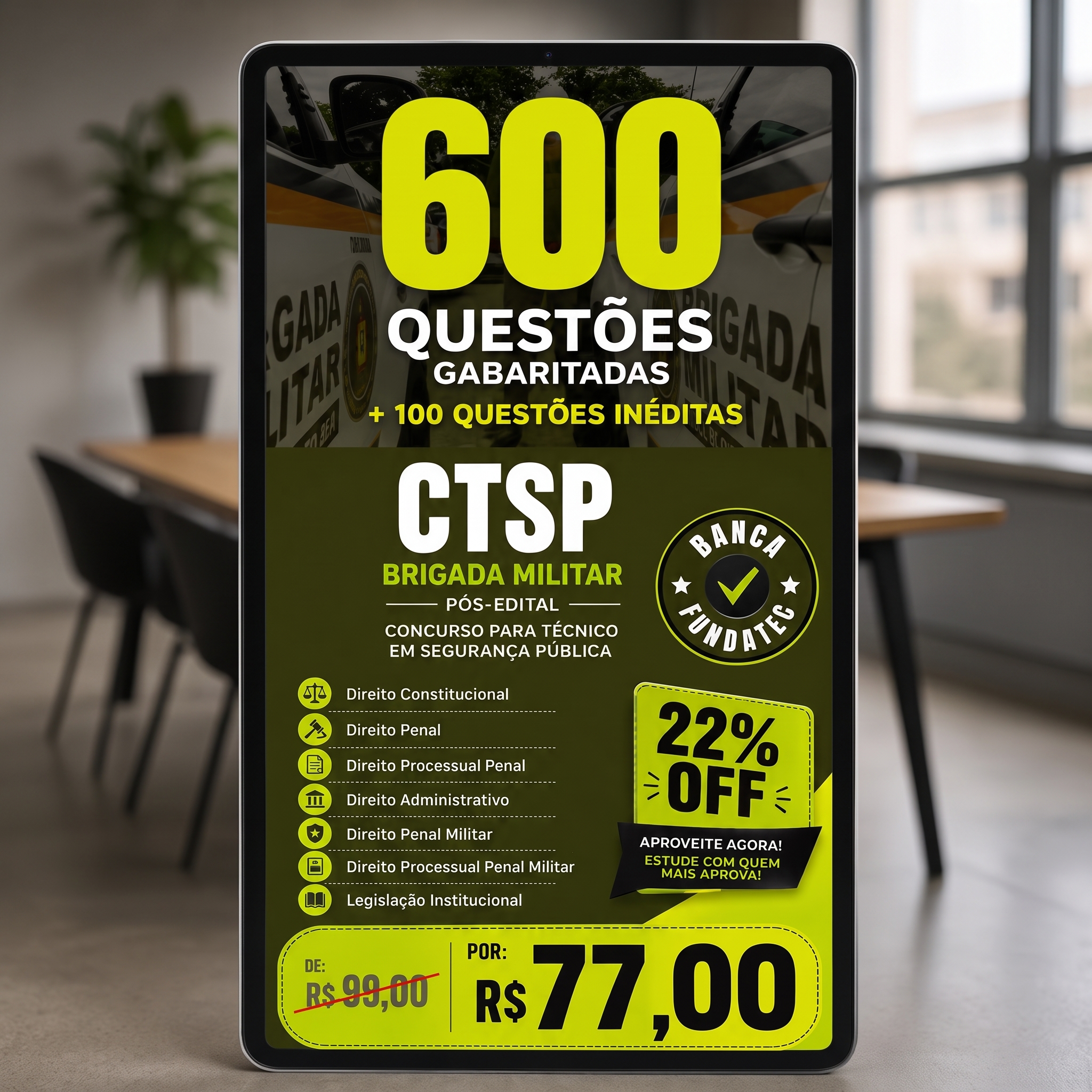 600 Questões Gabaritadas FUNDATEC + Inéditas - CTSP/BM 2026