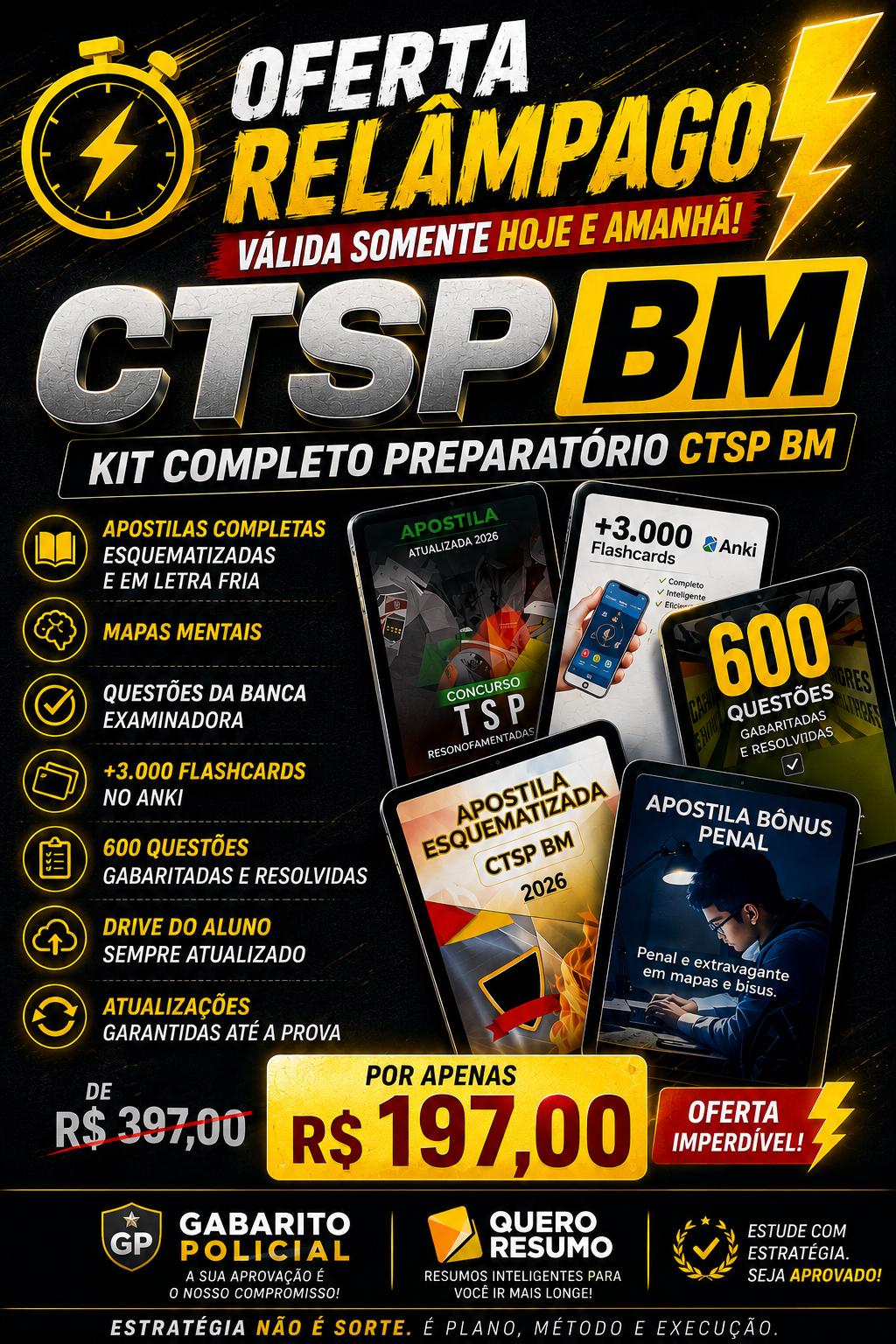 Promoção Relâmpago 4 Apostilas Digitais ou Impressas CTSP/BM e Flashcards